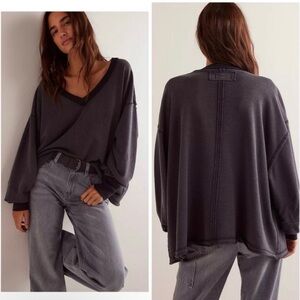 Free People Venice V Neck Sweatshirt, Black